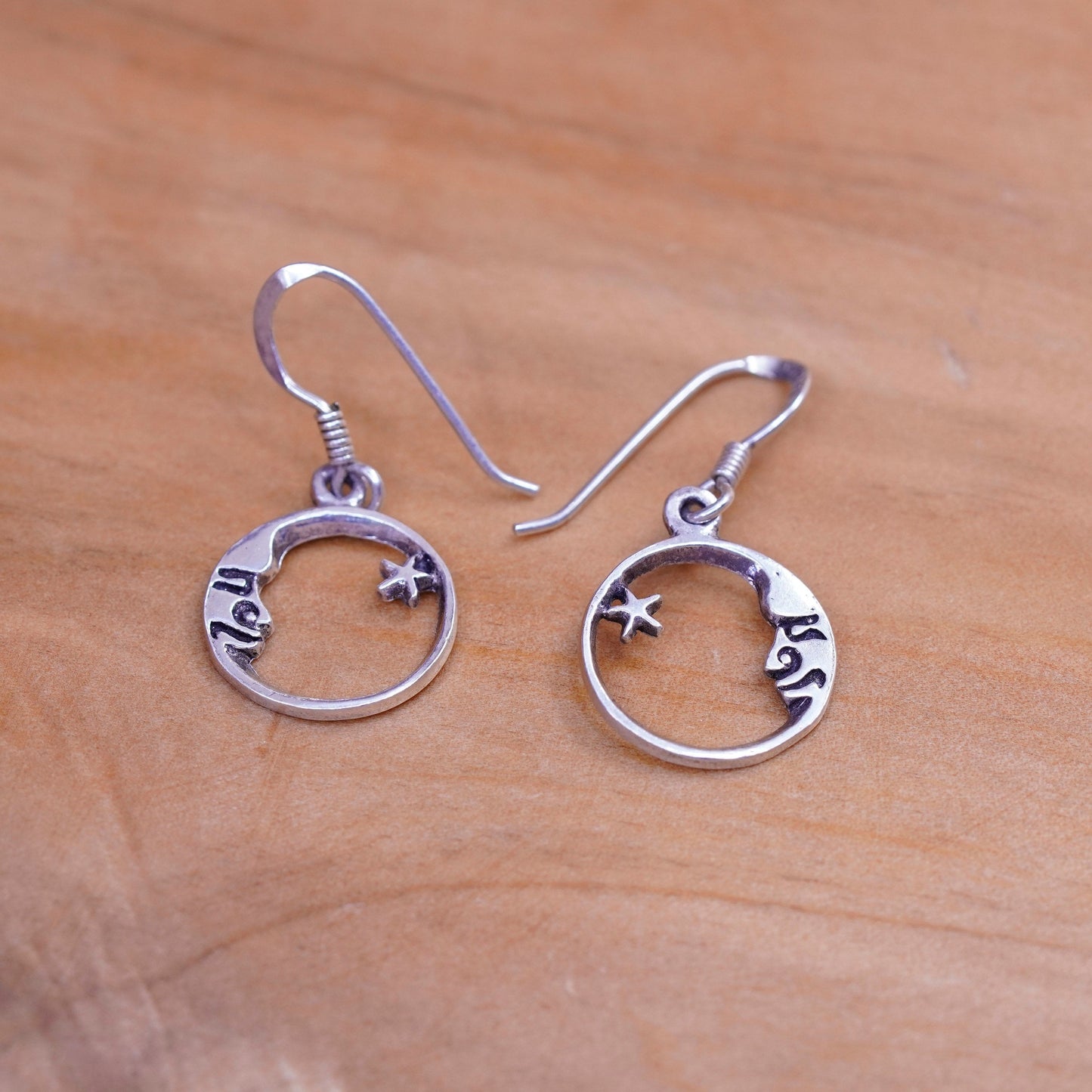 Vintage Sterling 925 Silver handmade Earrings with moon face