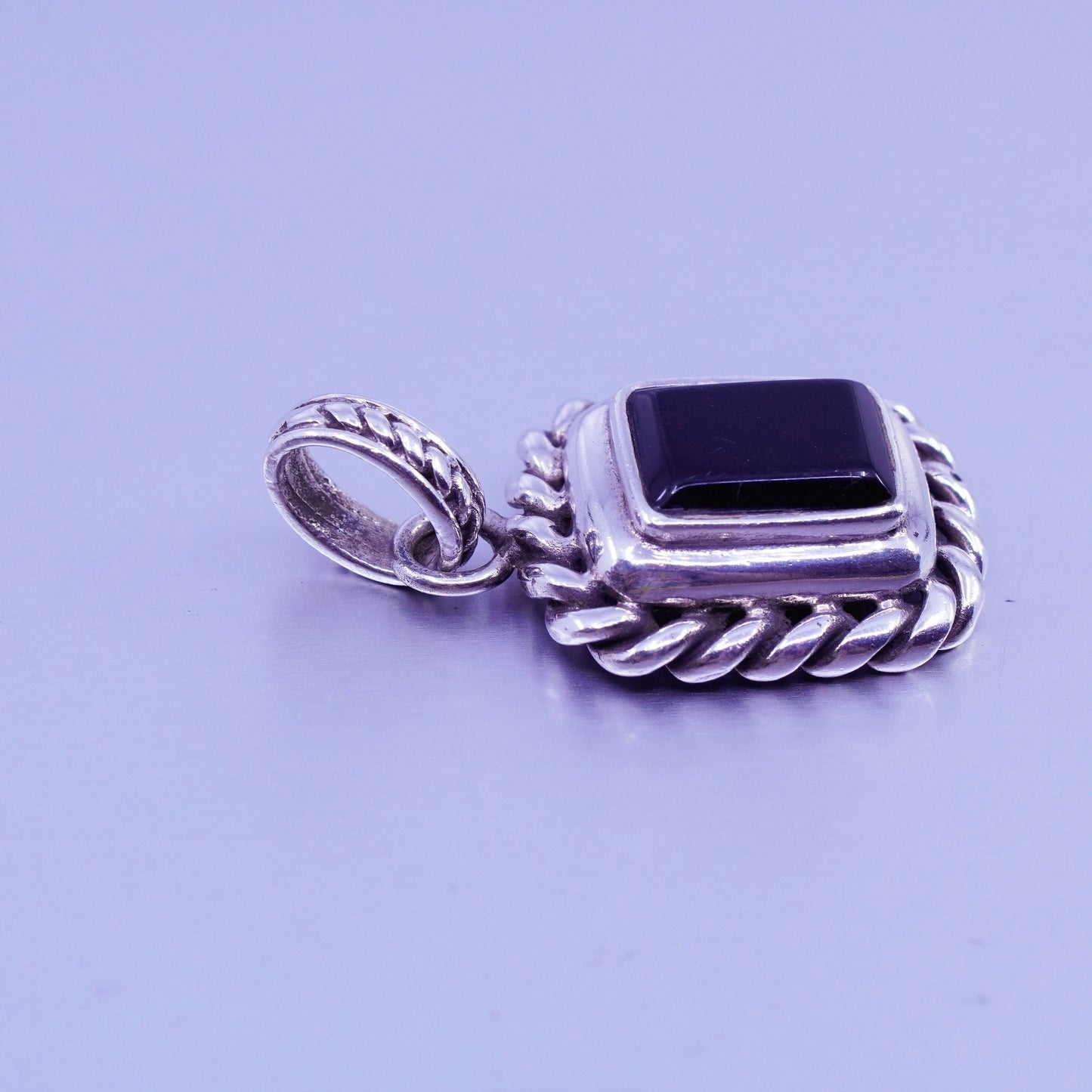 vintage handmade sterling 925 silver pendant with rectangular black onyx