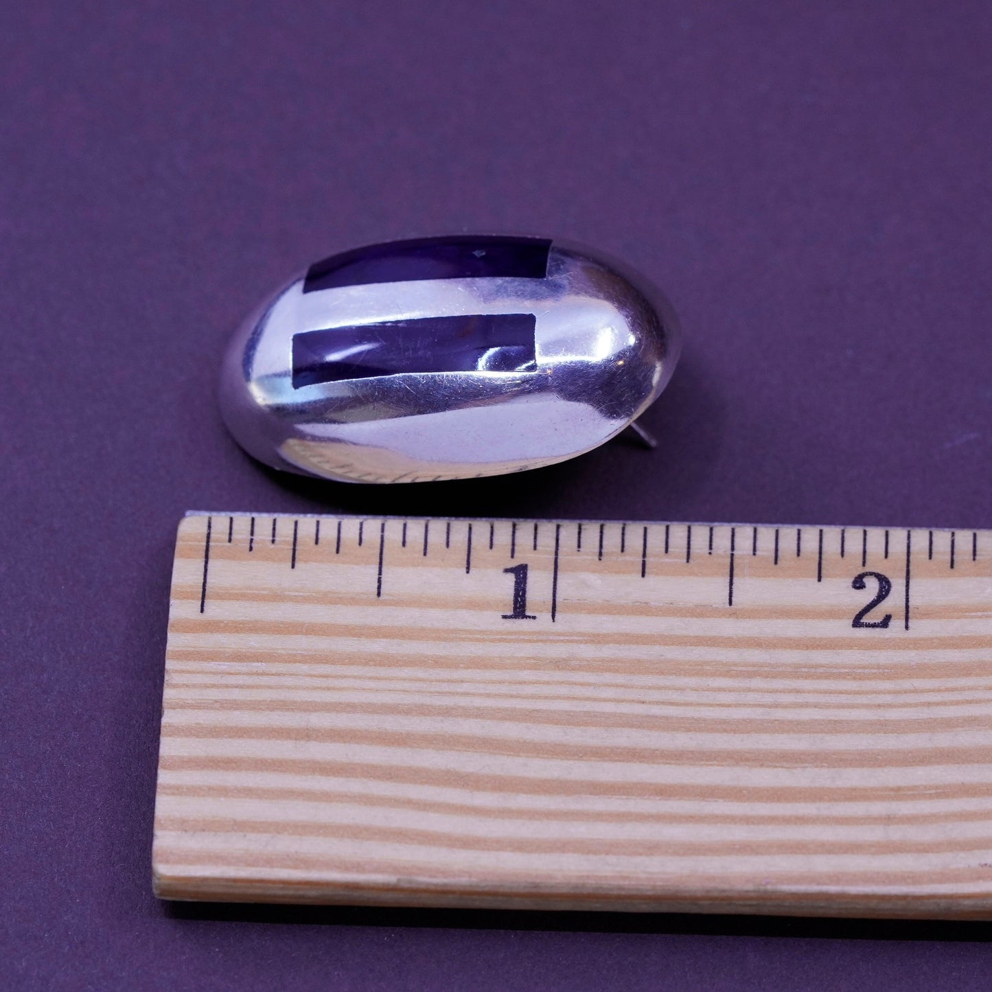 Vintage Mexico Sterling silver handmade earrings, 925 oval studs with obsidian