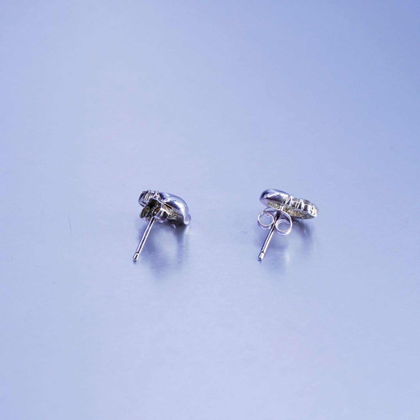 Vintage Sterling 925 silver handmade heart earrings, studs with cz