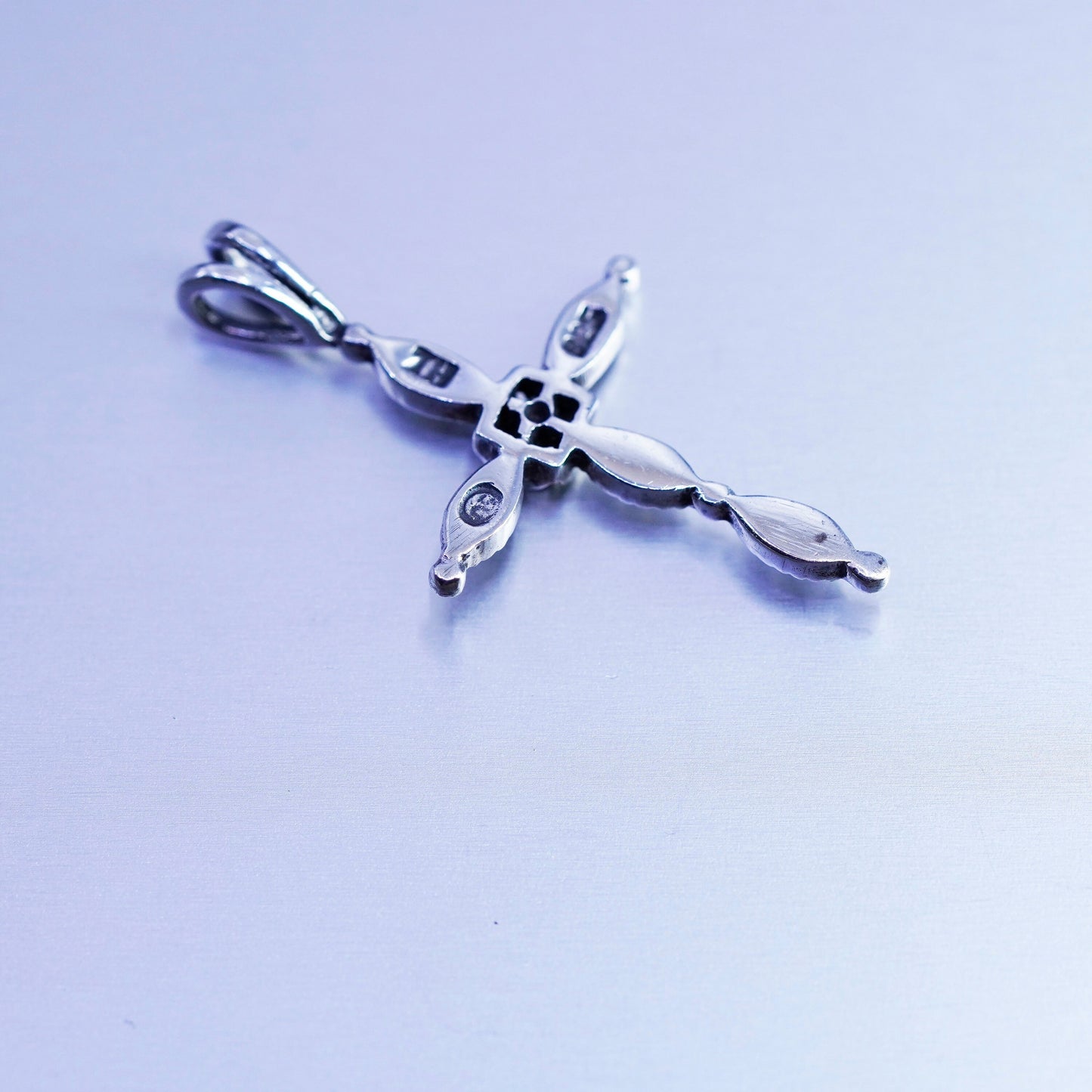 antique sterling 925 silver cross pendant with Marcasite