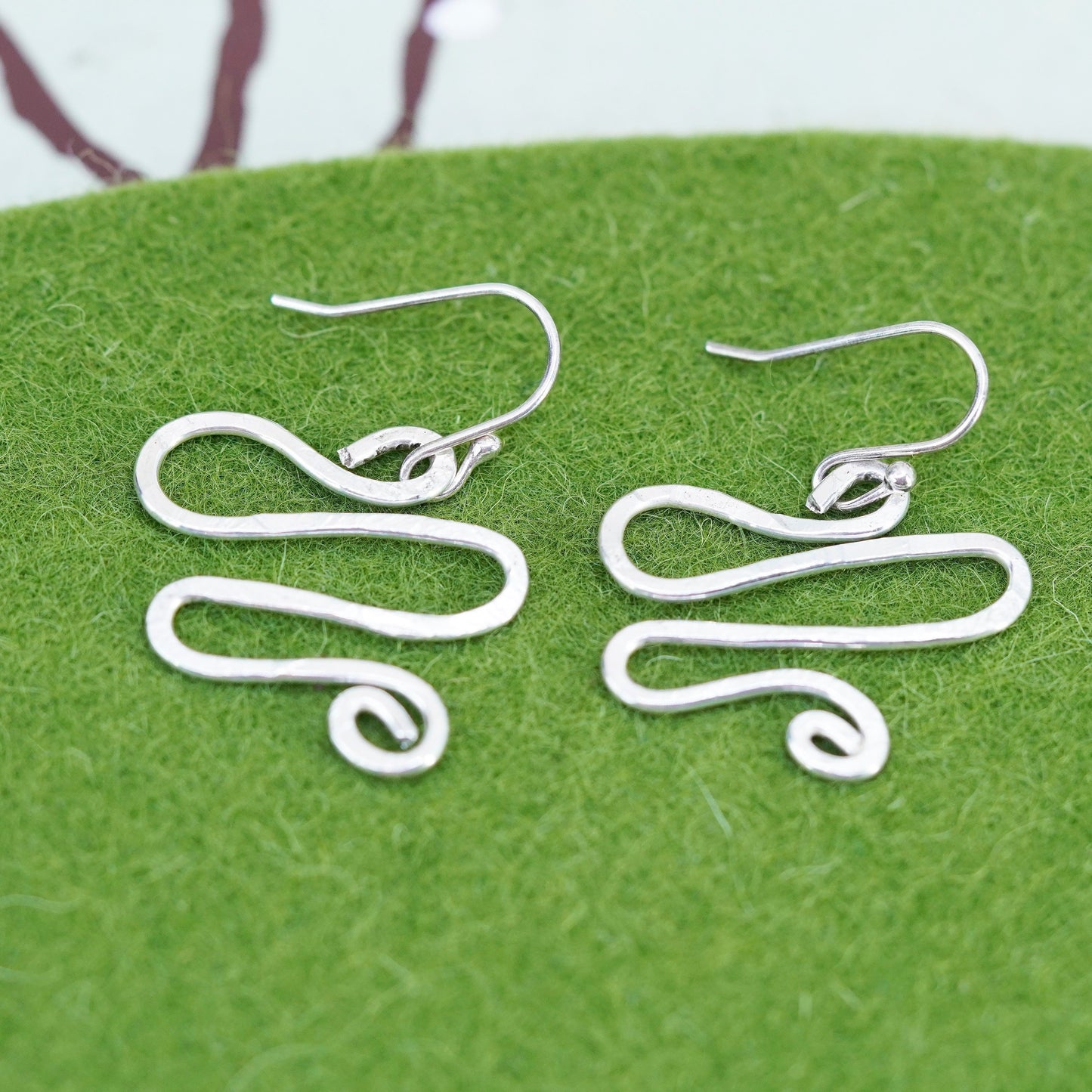 Vintage Sterling silver handmade earrings, 925 swirl drop