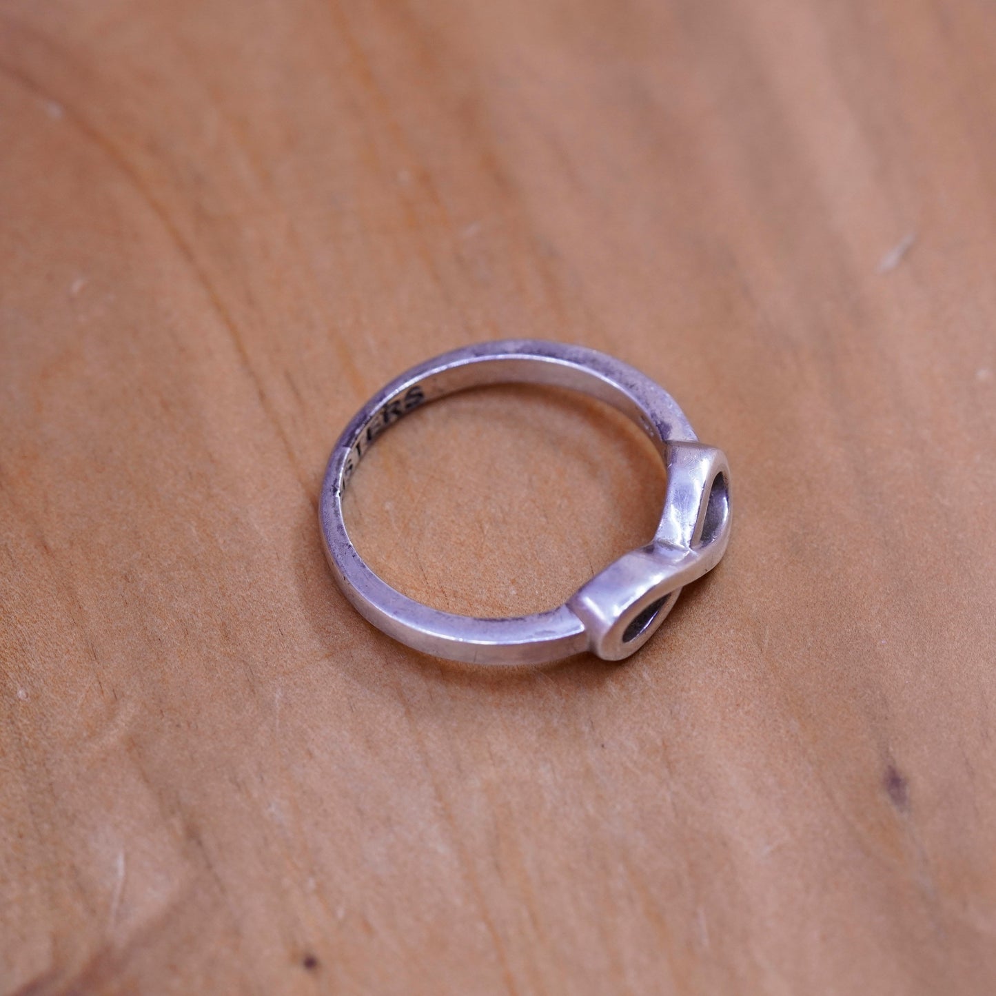 sz 7.25, Sterling silver handmade ring 925 silver infinity band sisters forever