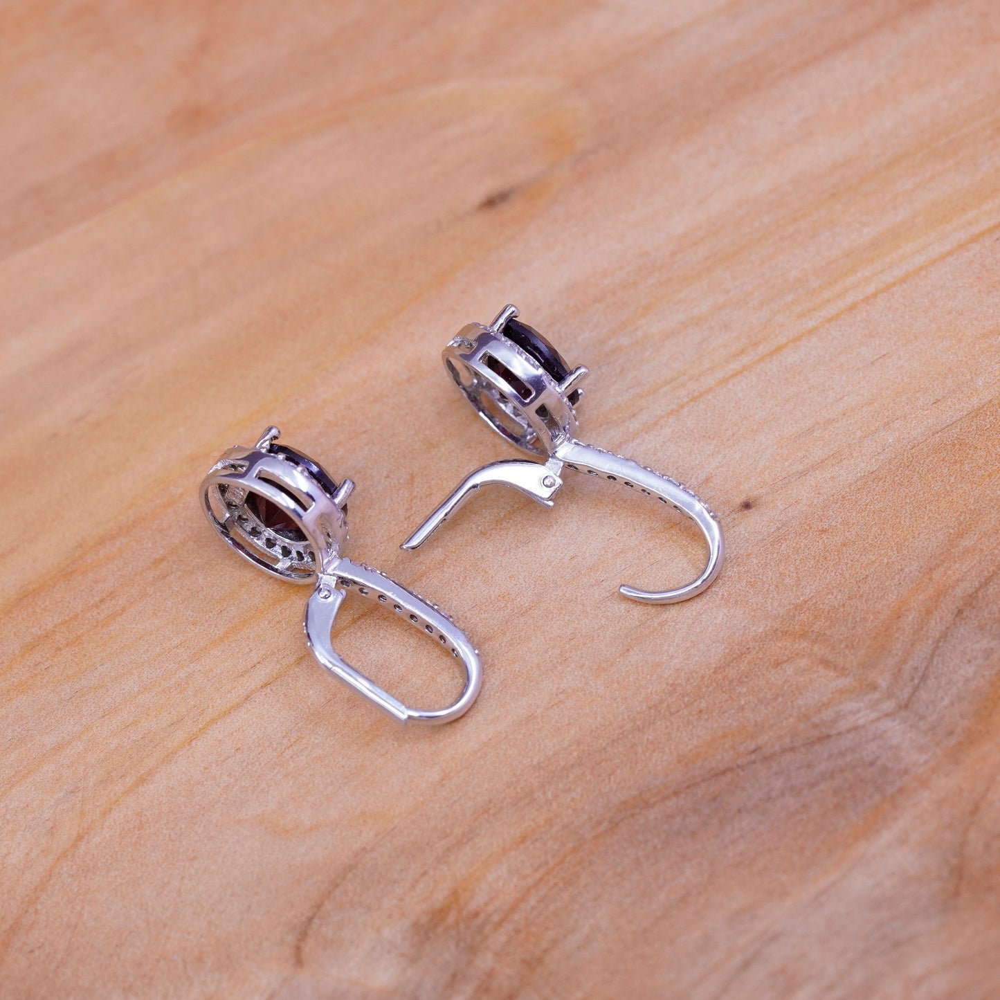Sterling 925 silver handmade earrings, fashion with ruby and Cz around dangles