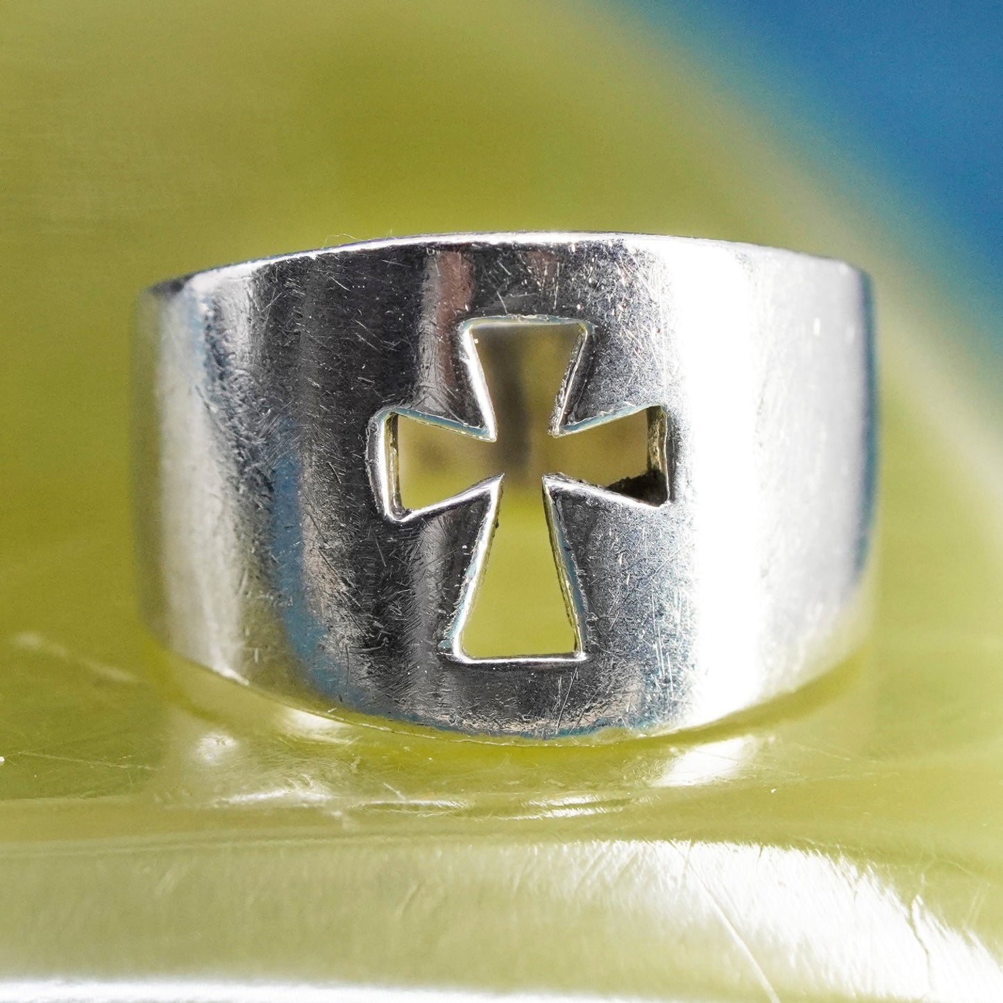Size 2.25, vintage sterling silver handmade ring, 925 pinky band with cross cut