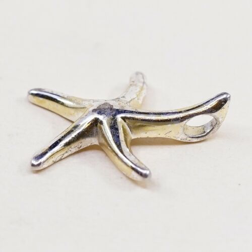 Vintage Sterling Silver Handmade Pendant, Solid 925 Silver Star Starfish Charm