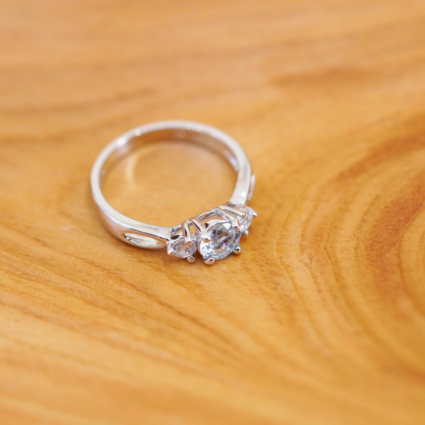 Size 7, vintage Sterling silver handmade ring, 925 engagement band with cz