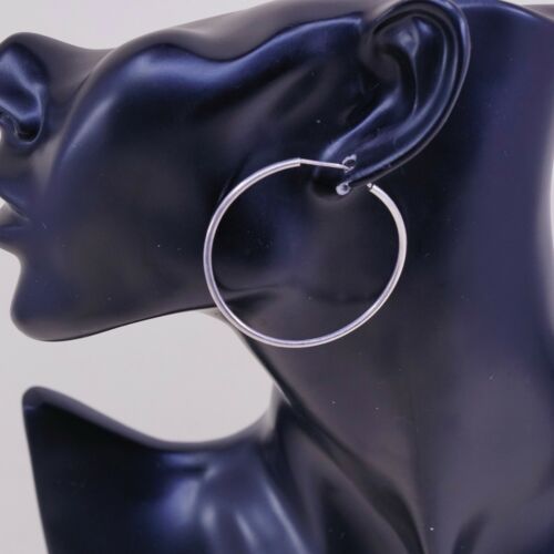 1.75”, Vtg 925 Sterling Silver Handmade Hollow Modernist Huggie Hoop Earrings