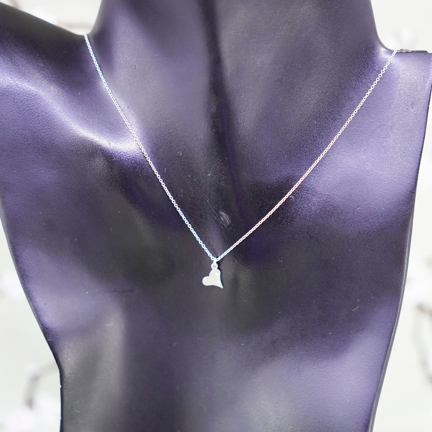 16+2”, Vintage sterling silver circle chain with heart pendant