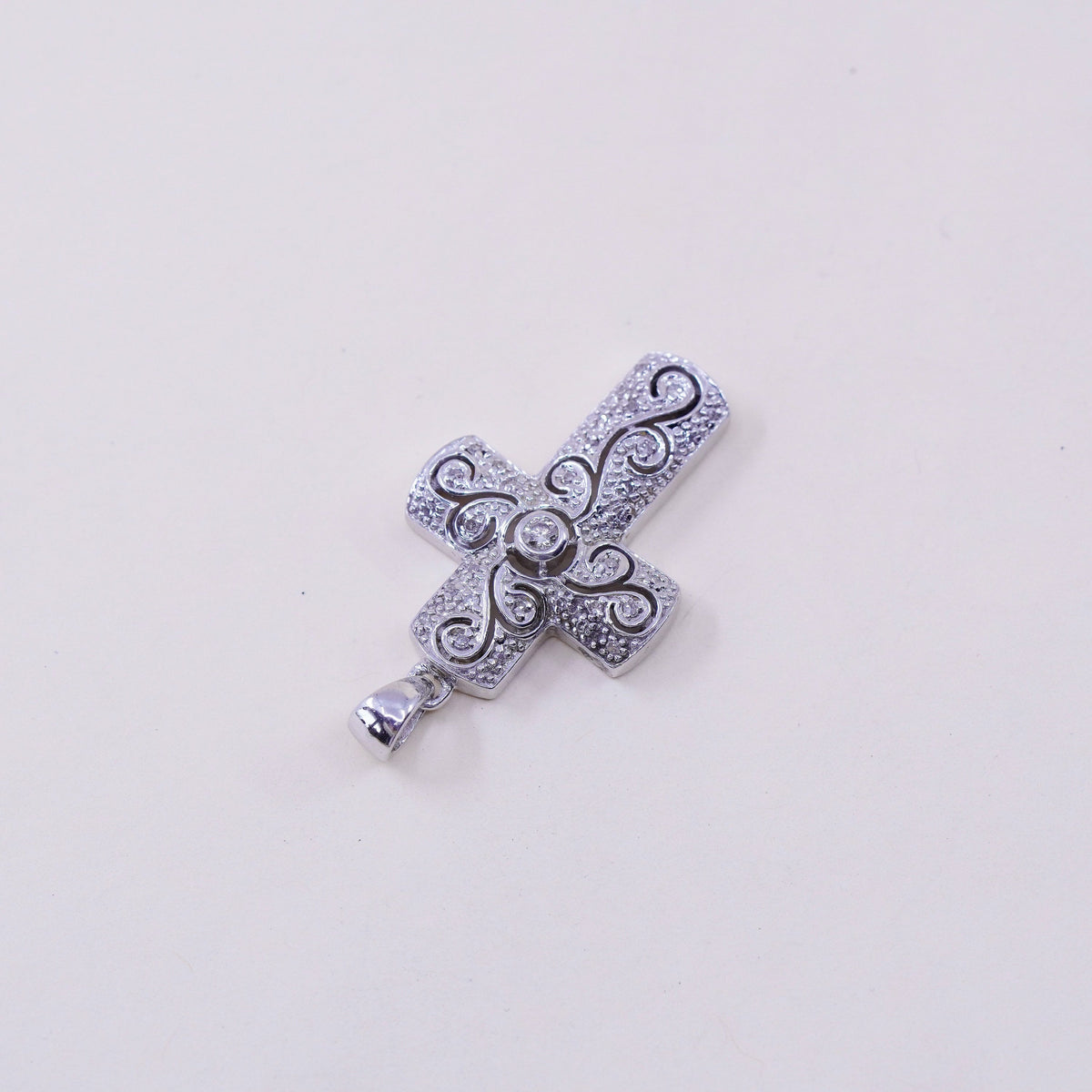 Vintage sterling silver pendant, 925 cross handmade pendant with cluster Cz