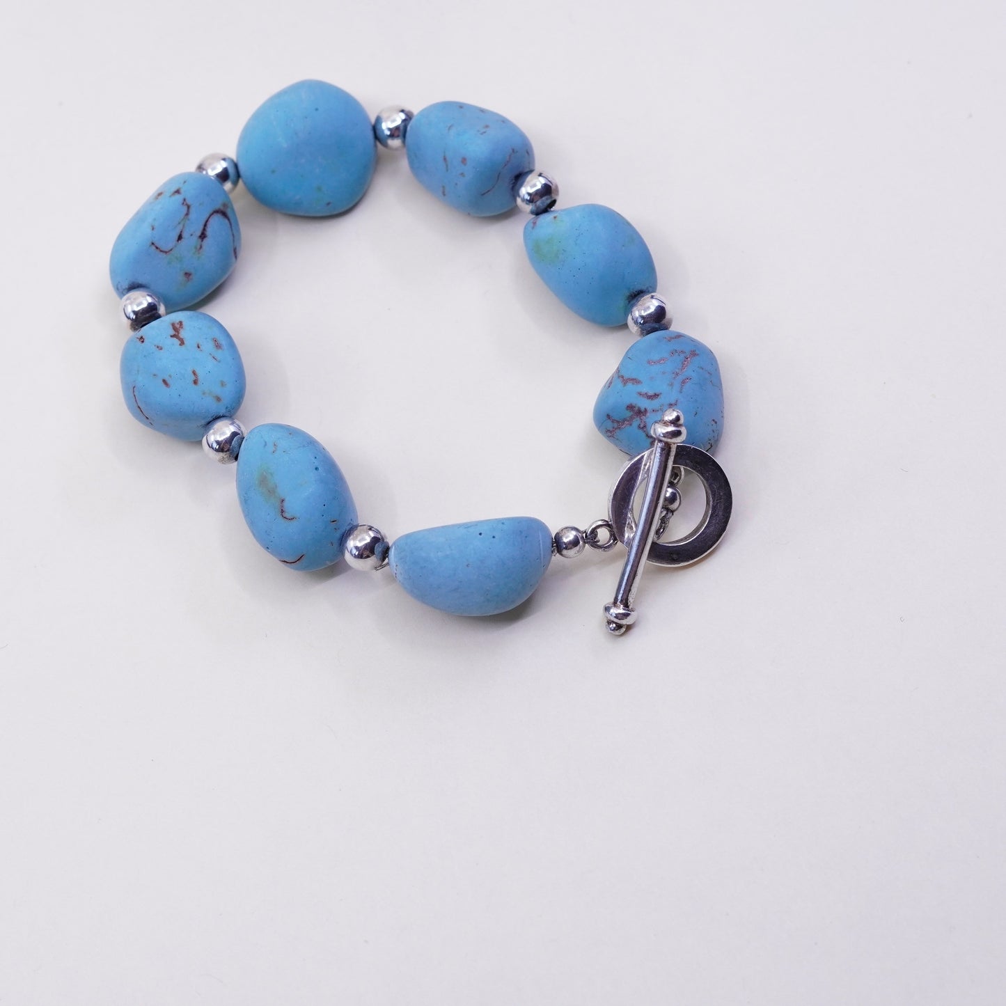 6.75”, Vintage Sterling 925 silver handmade bracelet, Mexico turquoise nugget