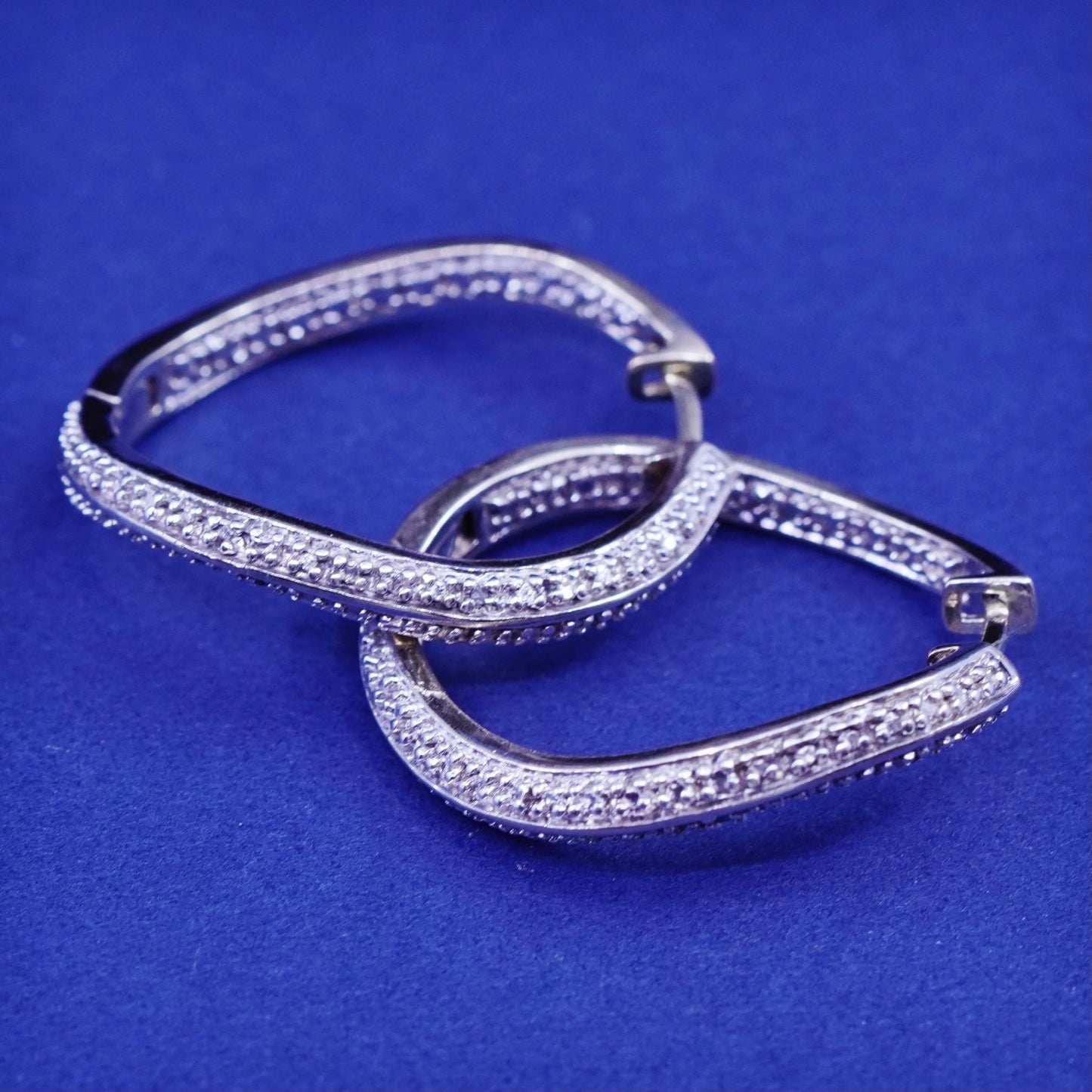 1”, Vermeil gold Sterling silver earrings, curvy 925 hoops, huggie diamond