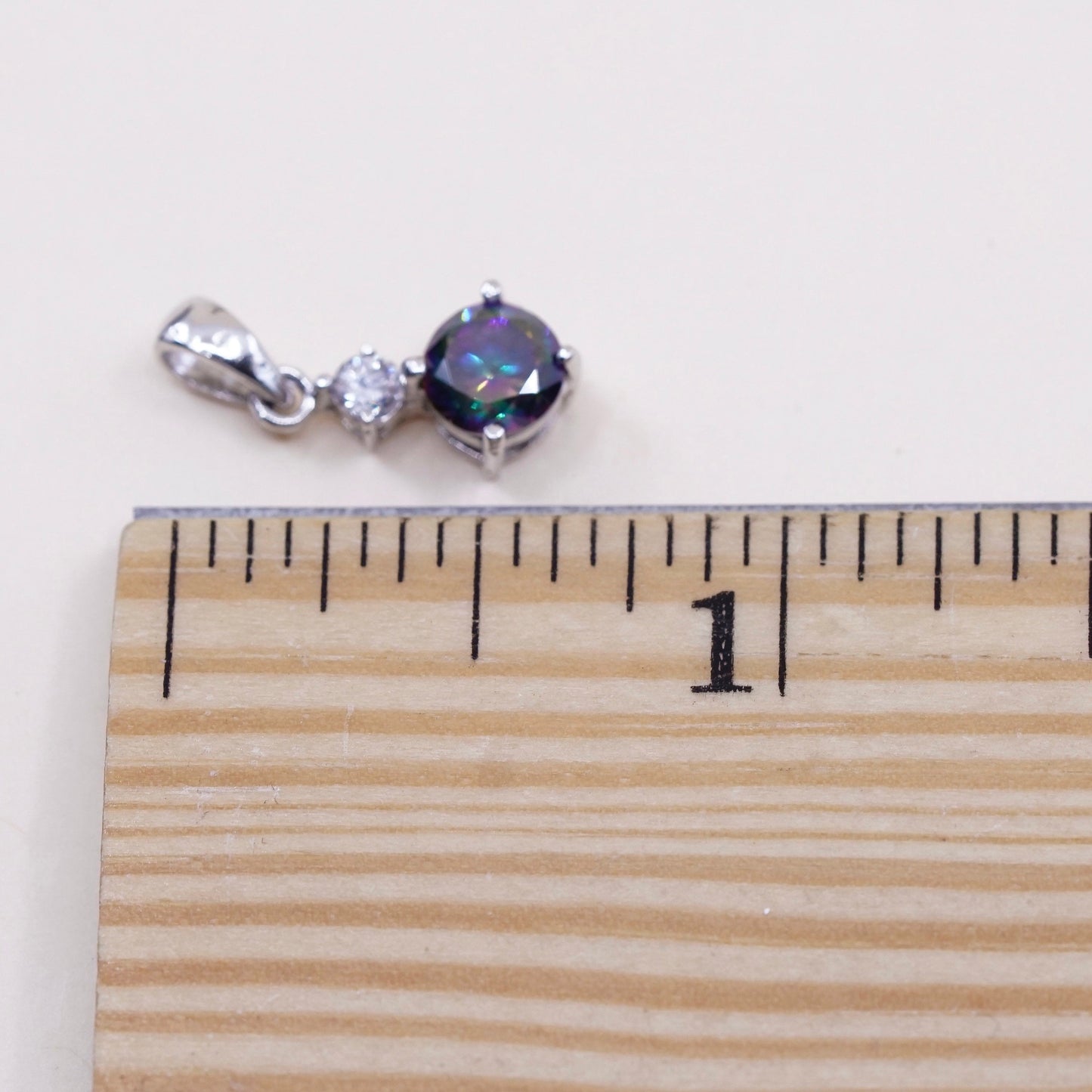 Vintage Sterling silver pendant, 925 silver with rainbow topaz and Cz