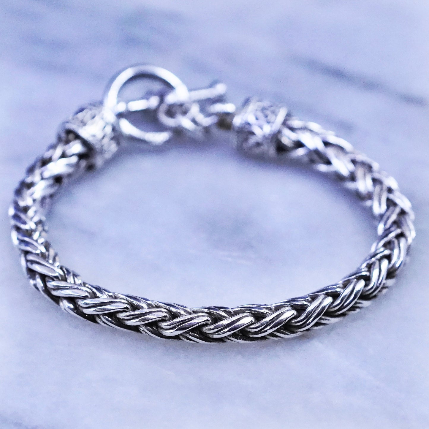 6.5”, vintage Sterling silver handmade bracelet, solid bold 925 wheat chain