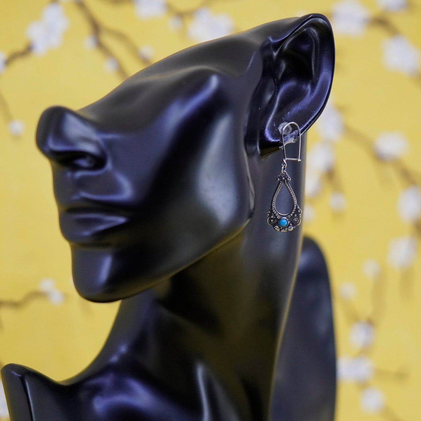 Vintage Sterling 925 silver handmade earrings with turquoise and beads