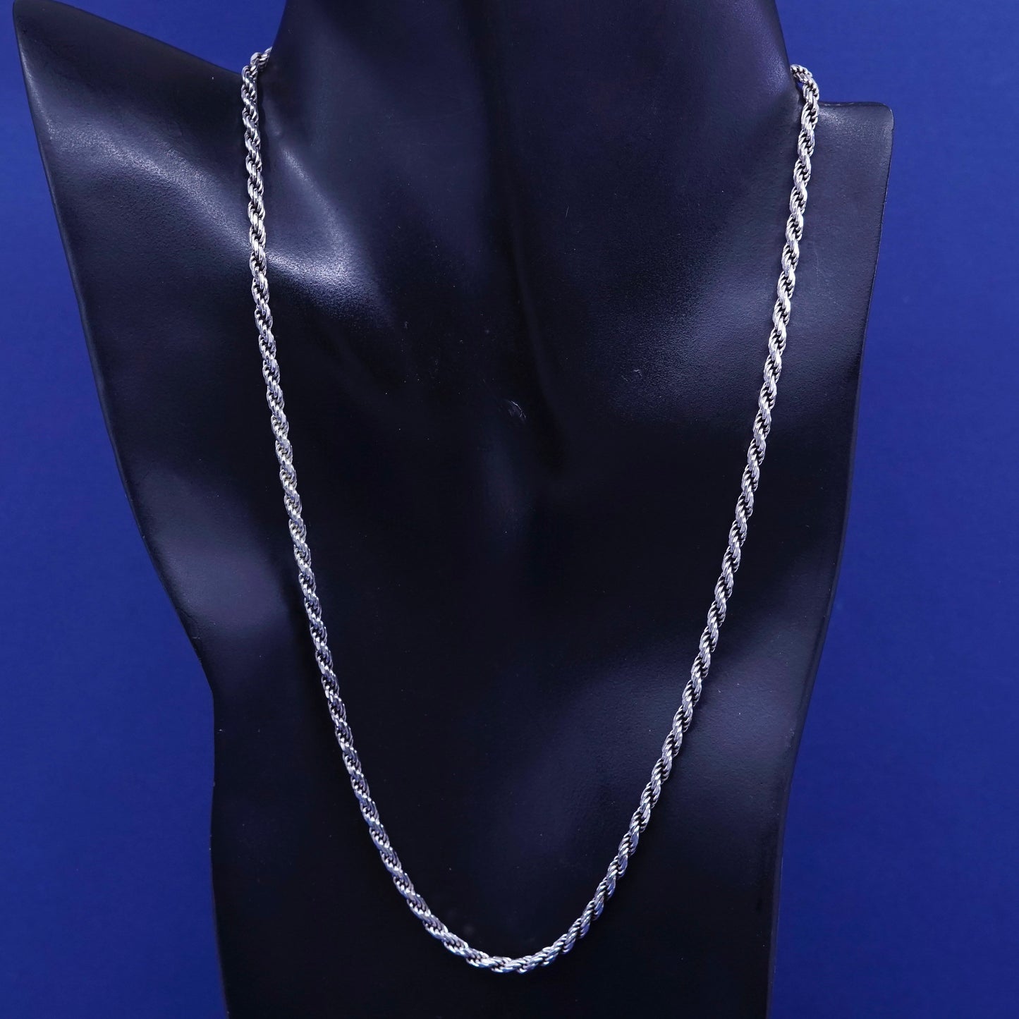 20”, 4mm, vintage milor italy sterling silver necklace, 925 diamond rope chain
