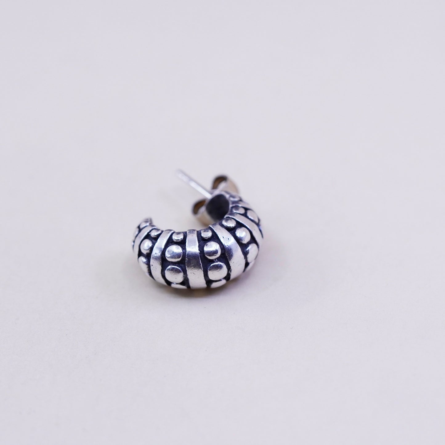 0.5”, Vintage sterling silver wide hoops, 925 huggie earrings with beads