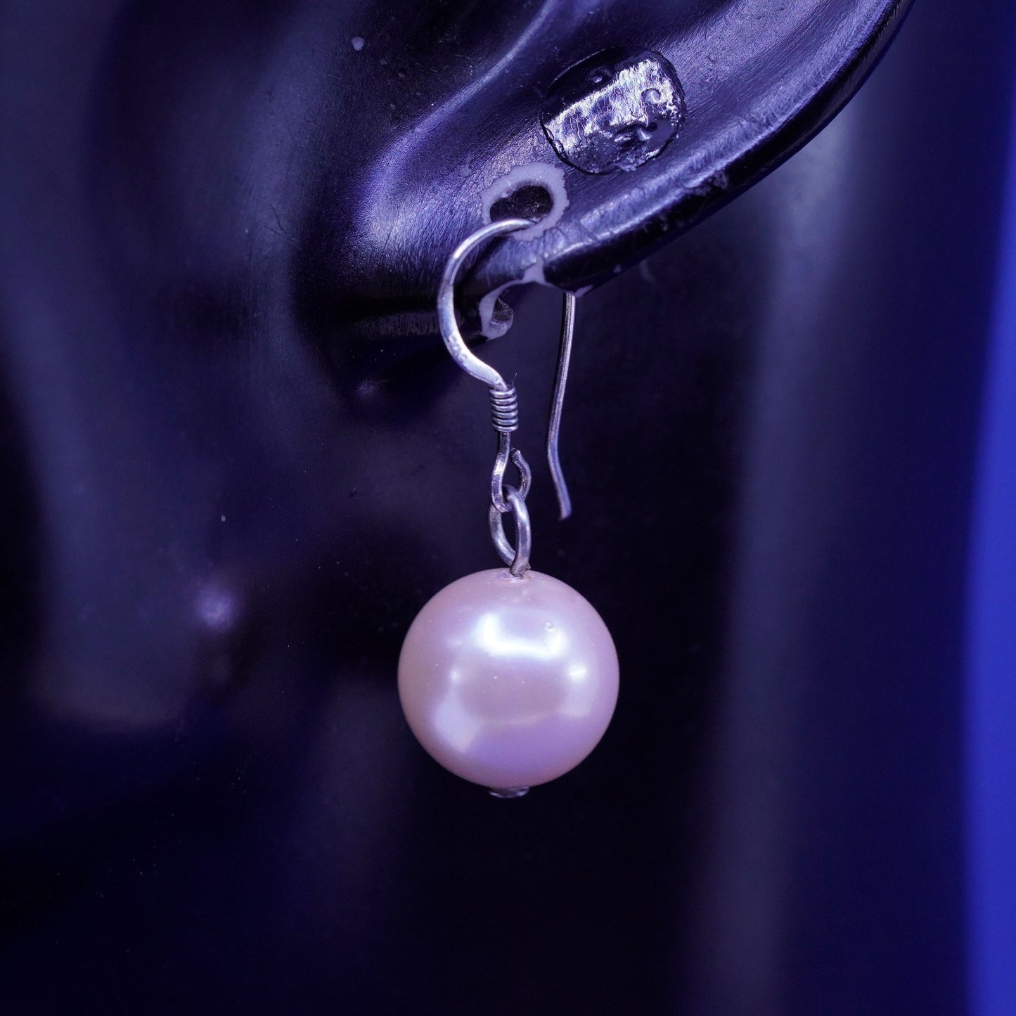 Vintage sterling silver handmade earrings, 925 hooks with pearl