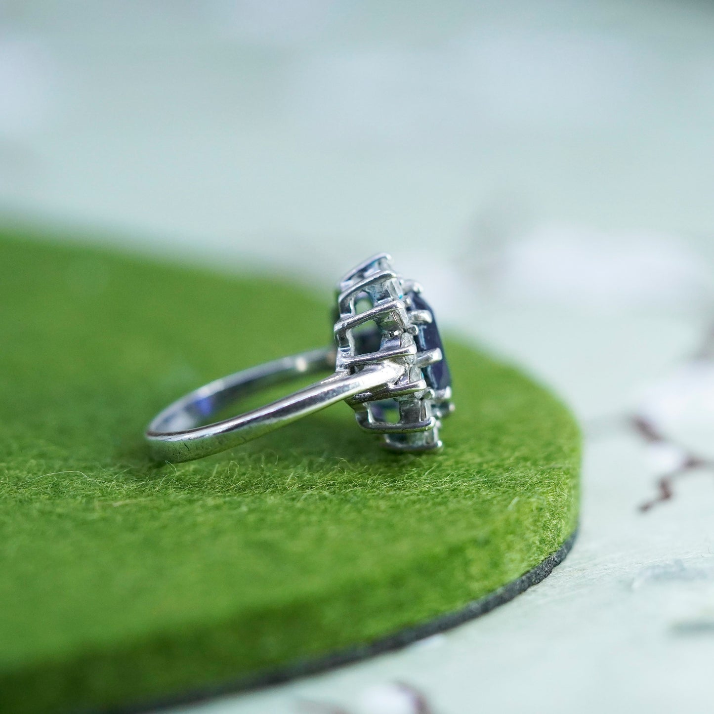 Size 6.25, vintage Sterling silver ring, 925 band with sapphire and cz