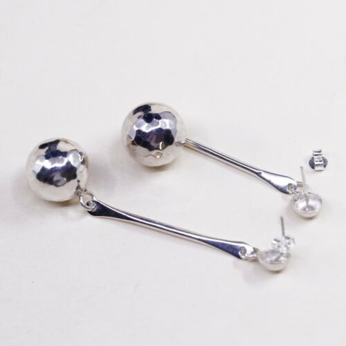 Vtg Mexico Sterling Silver Handmade Earrings, 925 Silver Studs W/ Beads Dangles