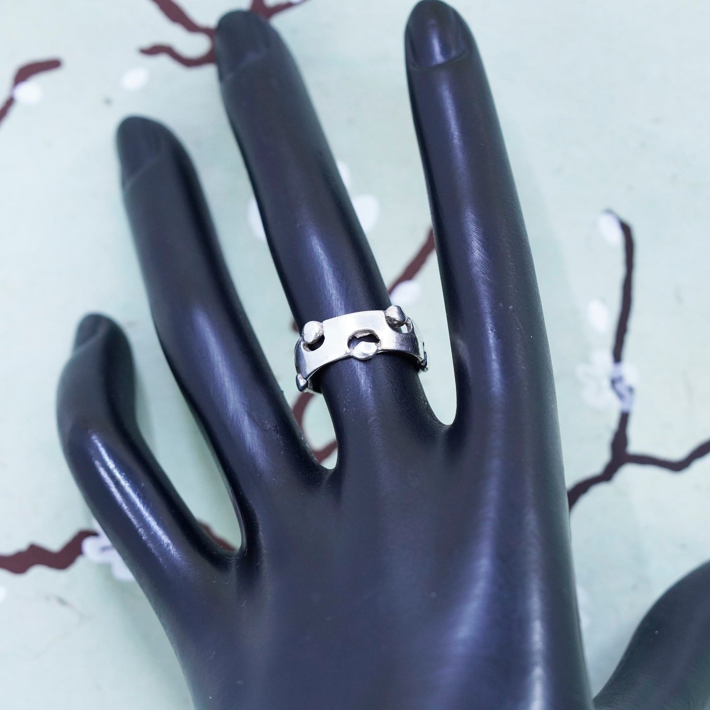 Size 6, vintage sterling silver handmade ring, Mexico 925 beaded band