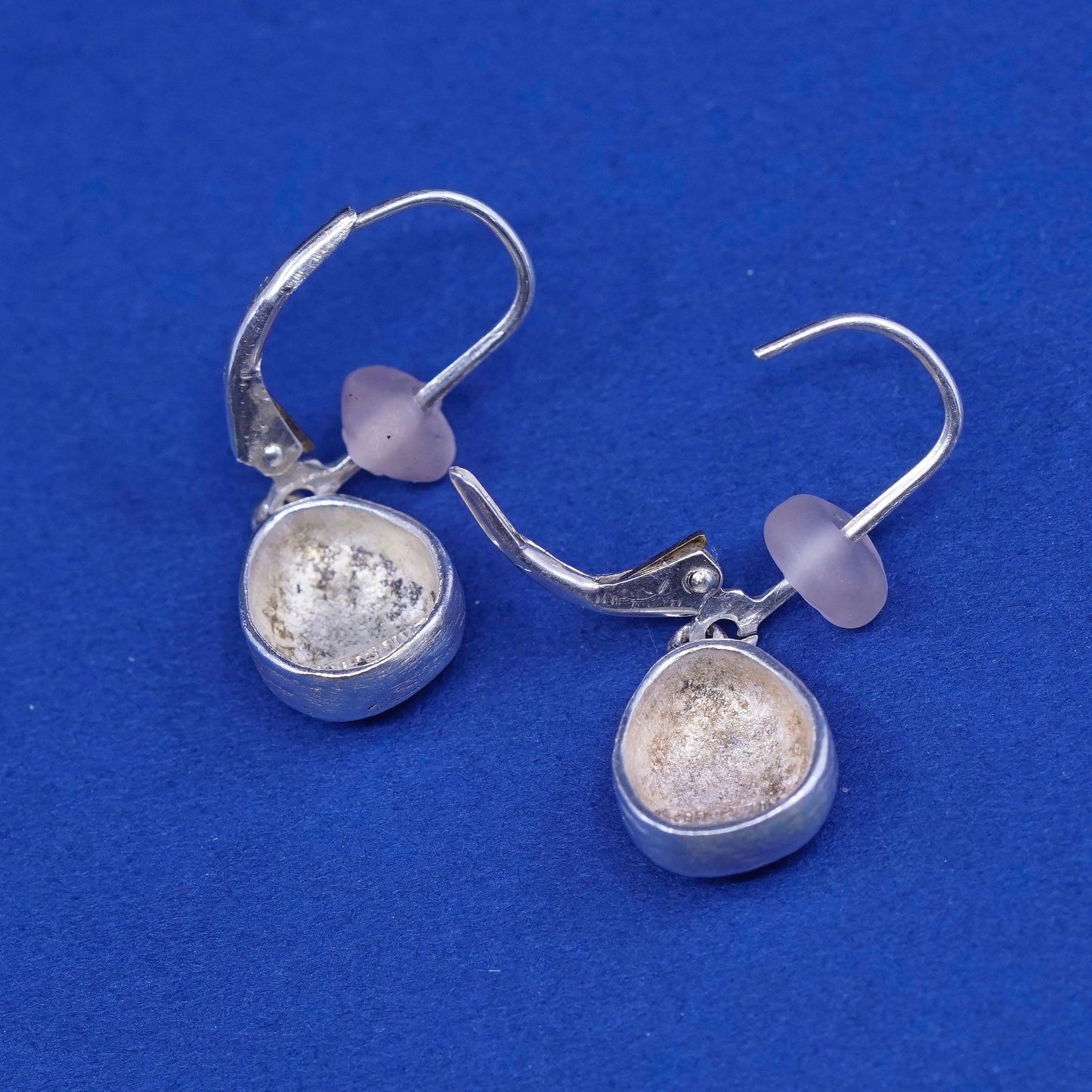 Vintage sterling silver handmade earrings, 925 teardrop drops and pink topaz