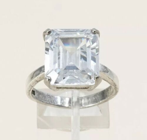 Sz 8, Vtg Sterling Ring, 925 Silver Handmade Statement Ring W/ CZ, Stamped 925