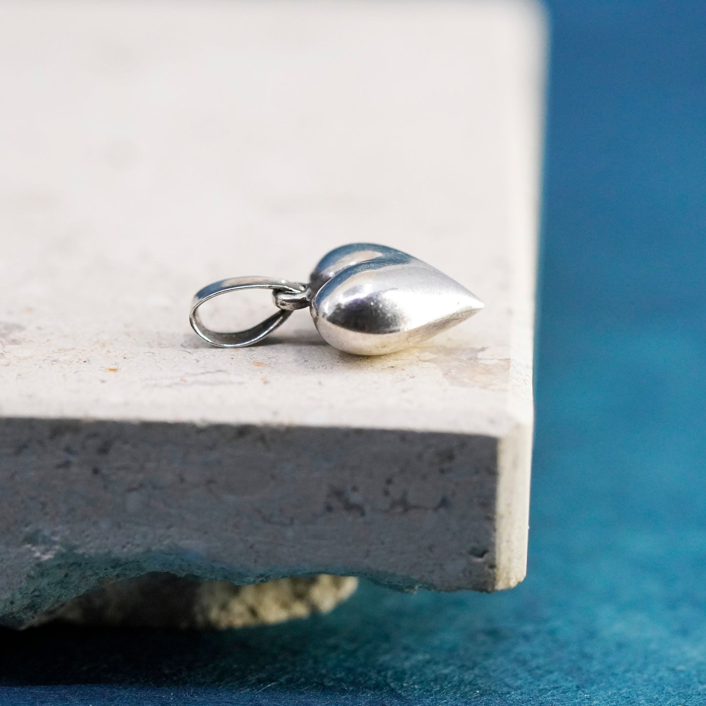 Vintage Sterling silver handmade pendant, puffy 925 heart