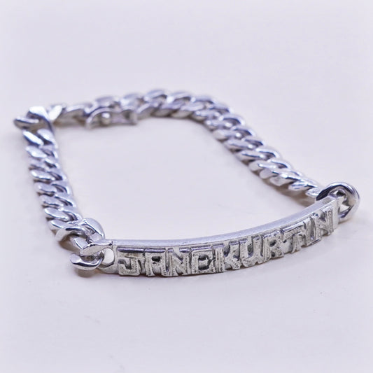 7.5”, Sterling silver handmade bracelet, 925 curb chain name tag jane kurtin
