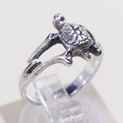 Size 3 Shube Mexico Sterling 925 Silver Handmade Sea Turtle Open Band Ring