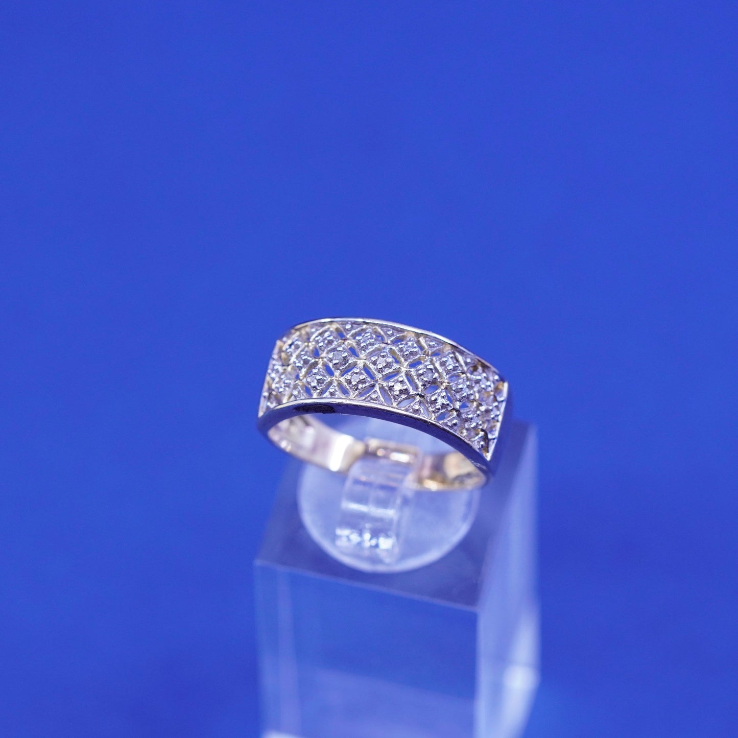 Size 8, vermeil gold filled Sterling silver engagement ring, 925 band diamond
