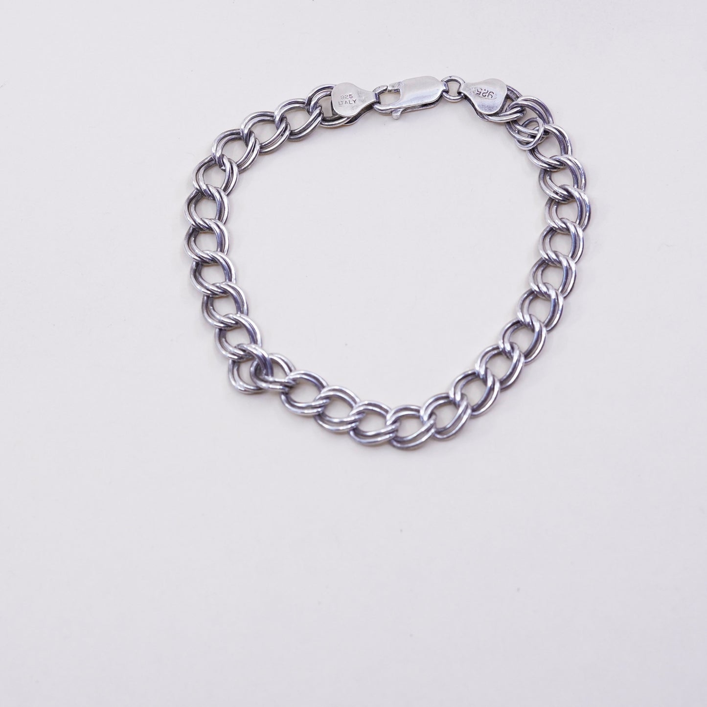 7.5”, 7mm, Vintage sterling silver bracelet, 925 double curb chain
