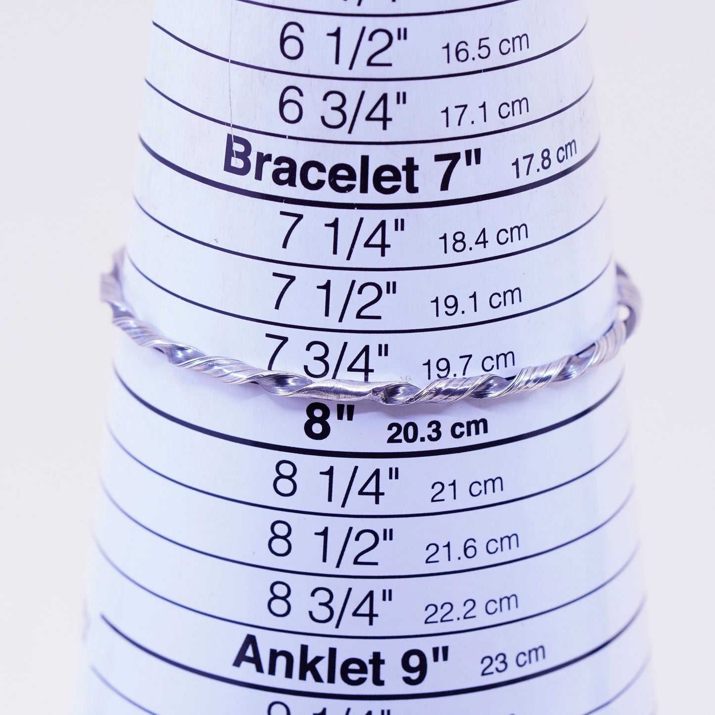 7.75”, vtg sterling silver handmade bracelet, Mexico 925 twisted cable bangle