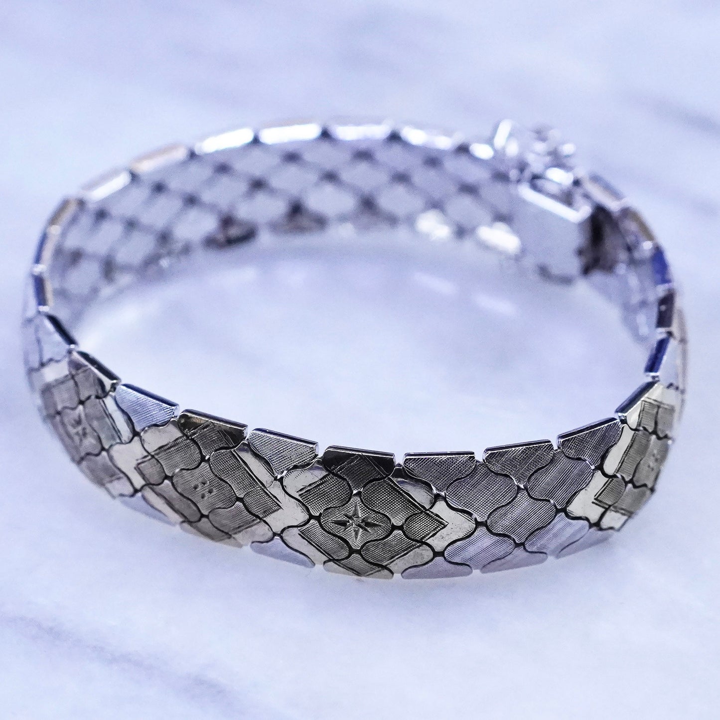 6.25”, vintage two tone Sterling silver tennis bracelet, Italian 925 wide chain