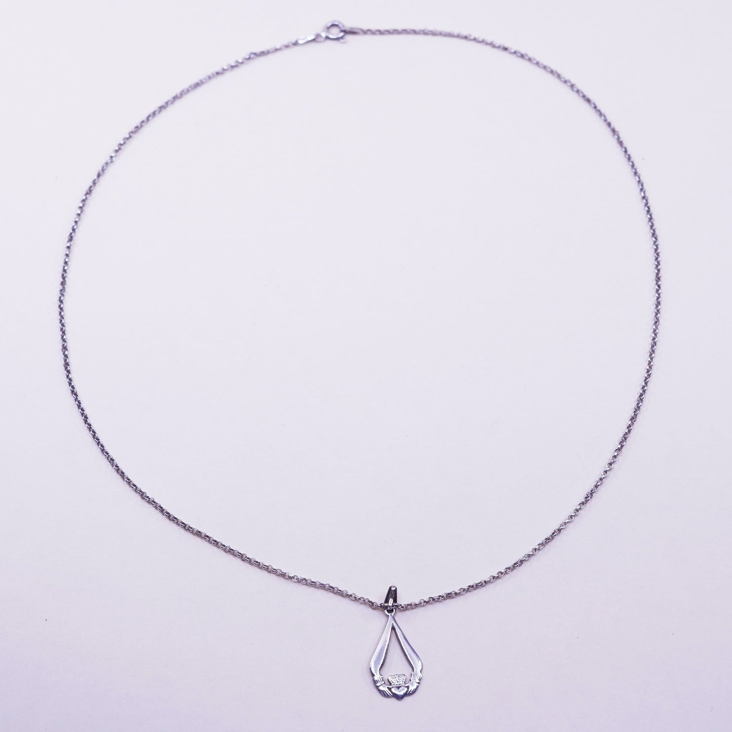 20”, sterling silver necklace, 925 circle chain claddagh heart Pendant