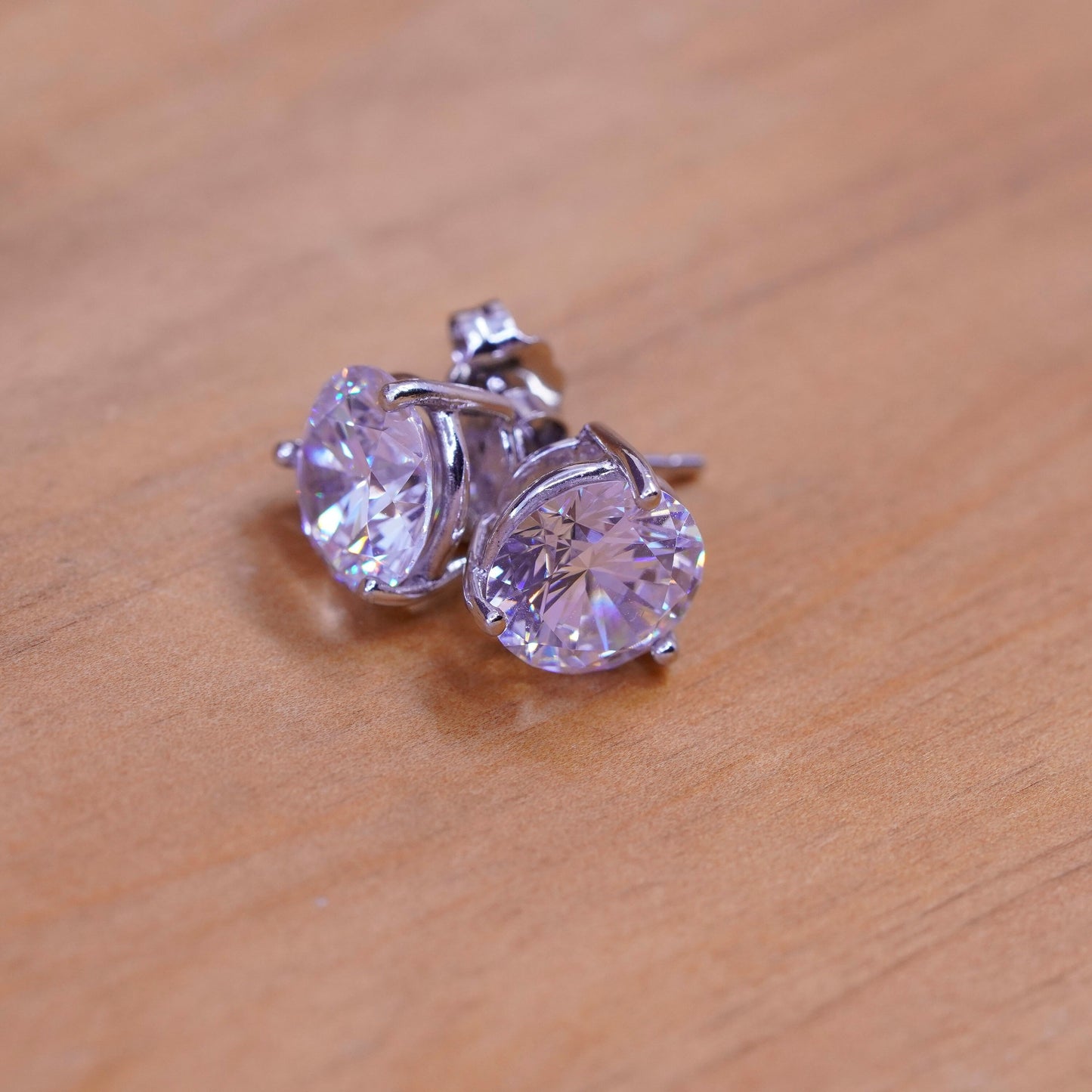 10mm, vintage Sterling silver clear round crystal studs, cz earrings
