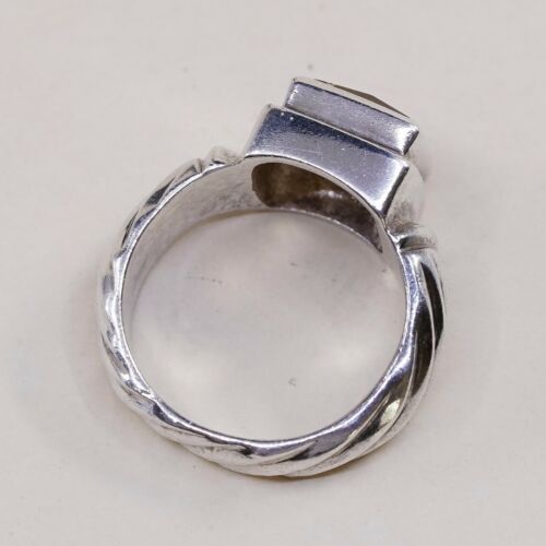 Sz 7, Vtg Sterling Silver handmade Ring, 925 Silver Ribbed Band W/ citrine