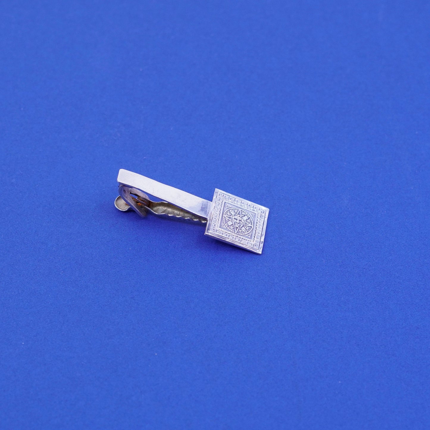 Vintage Sterling silver handmade tie clip, 925 tieclip with mayan calendar