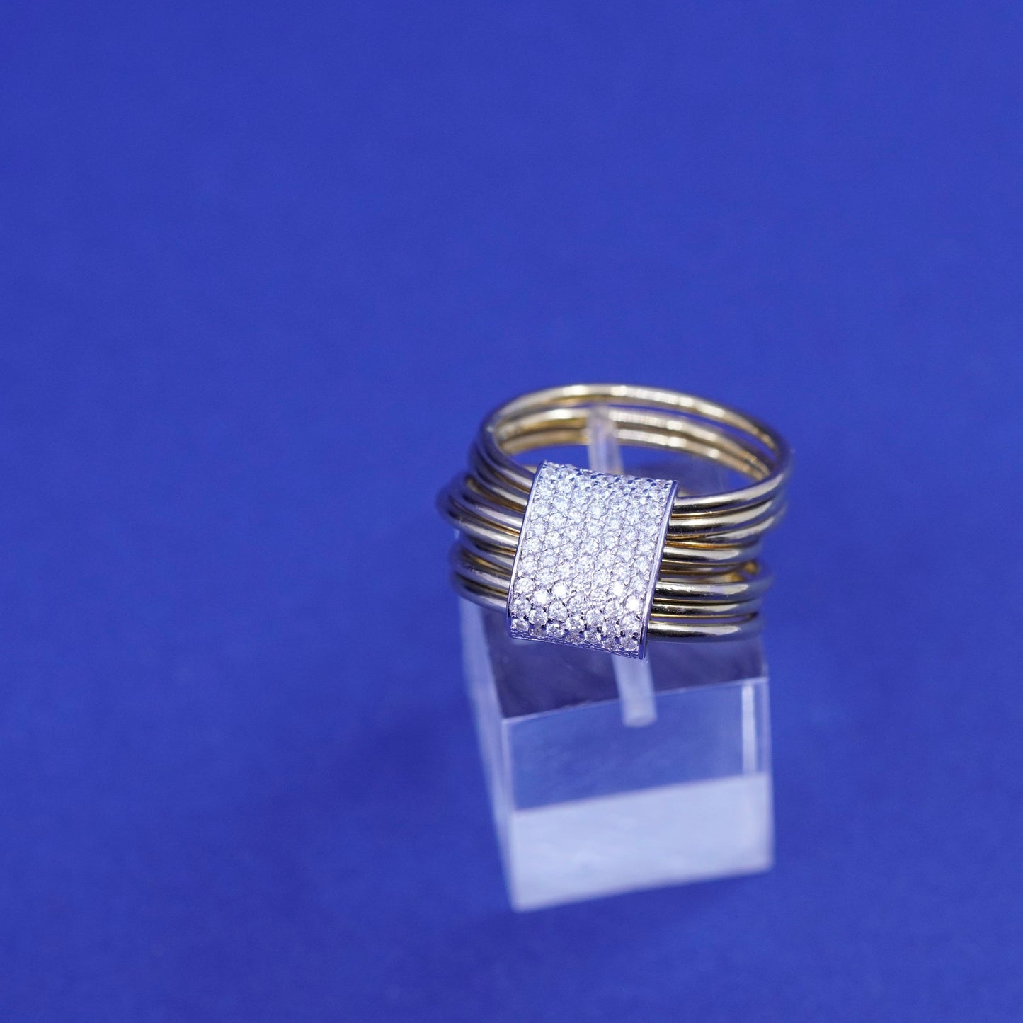 Size 6.5, Italy vermeil gold gilled sterling silver ring cluster Cz, multi band