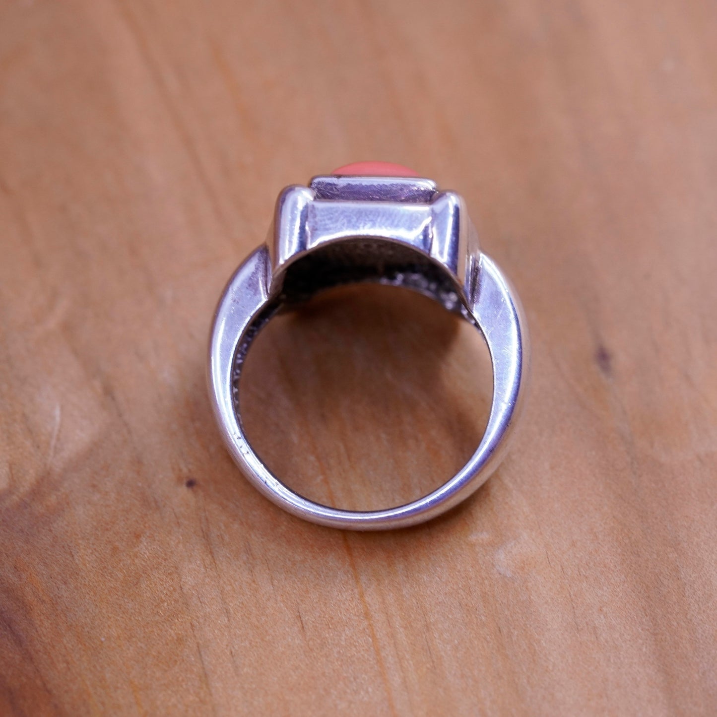 Size 8, antique Sterling silver ring with orange onyx cz, southwestern 925 band