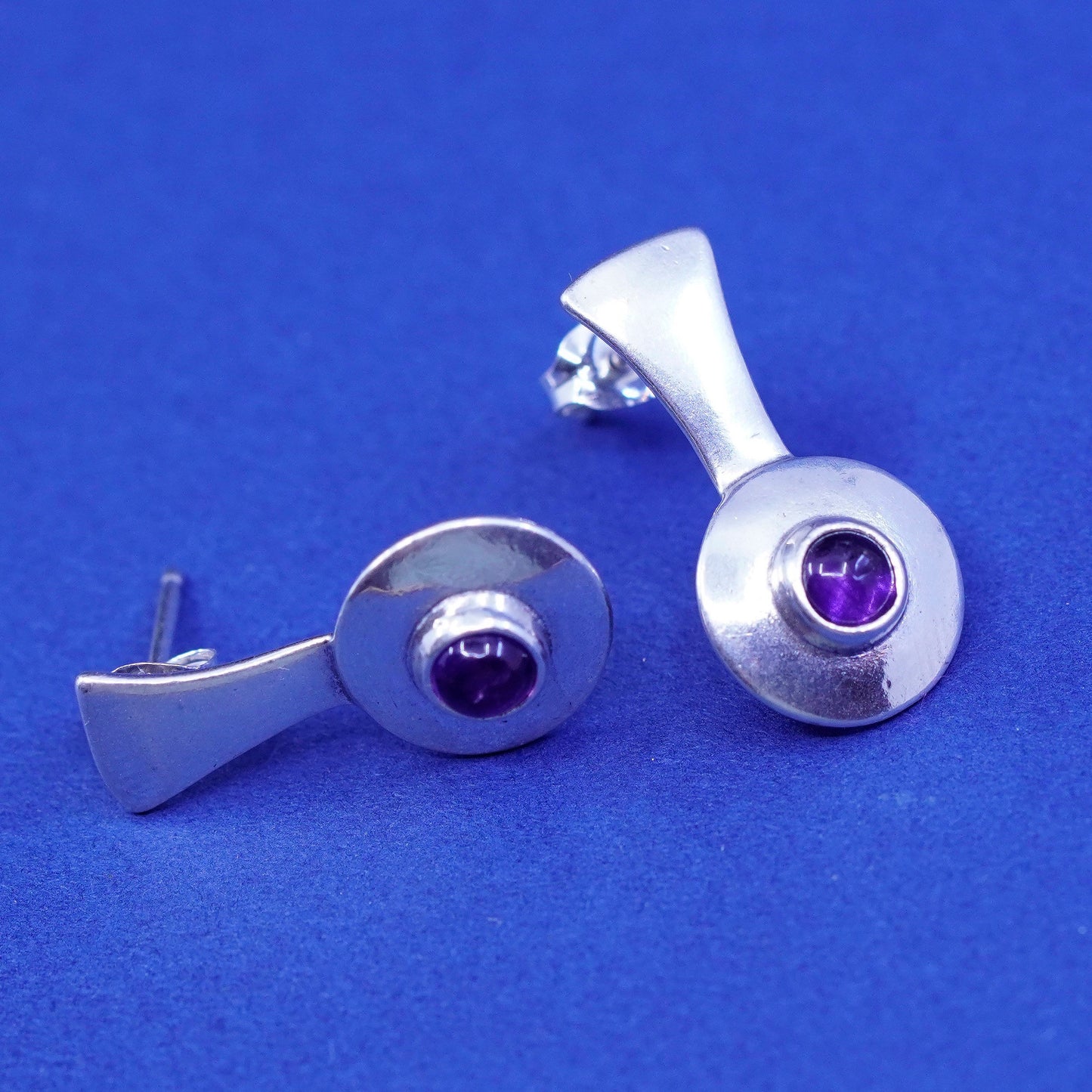 Vintage Shube sterling 925 silver handmade earrings with amethyst beads