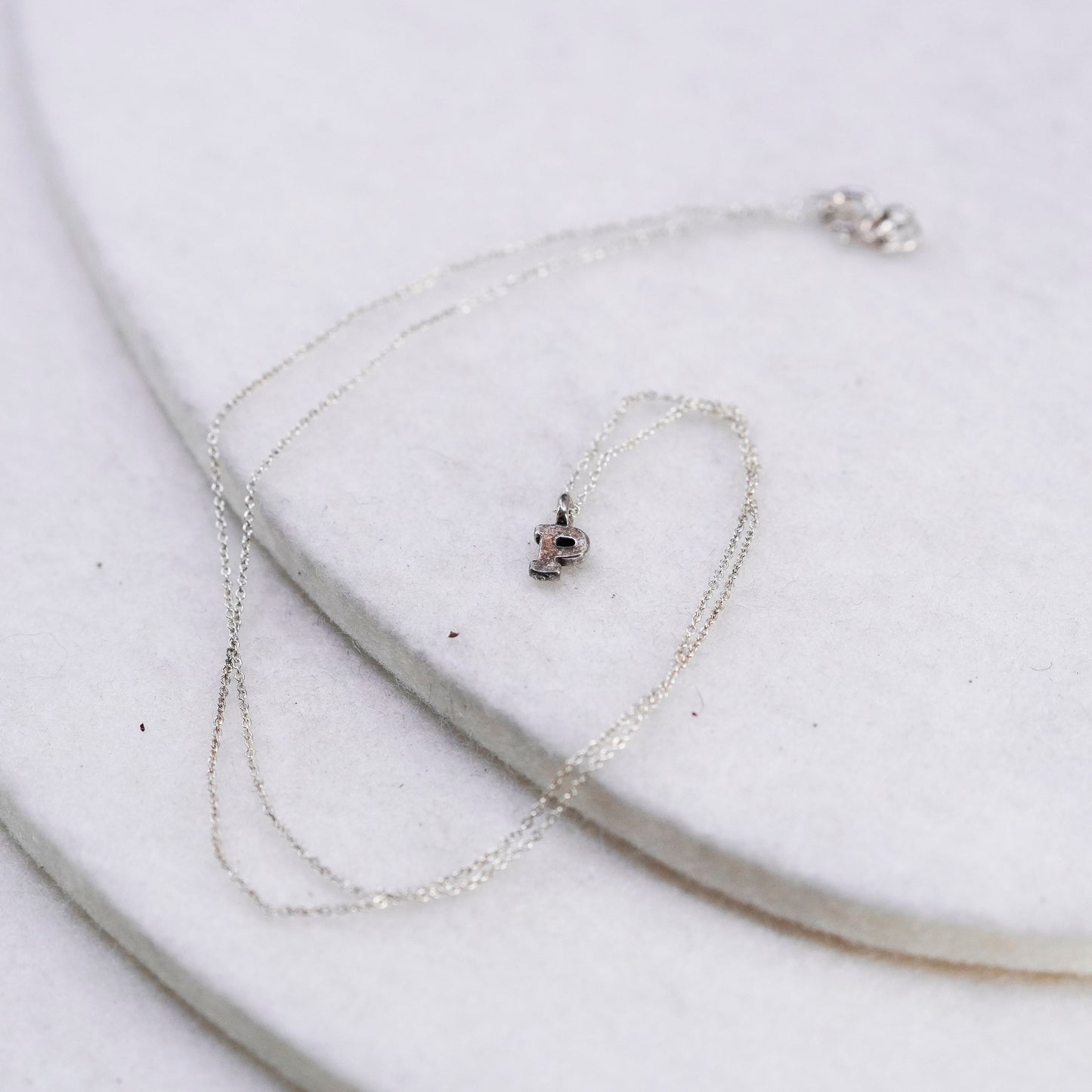 16”, Sterling silver necklace, 925 circle chain with initial letter P pendant
