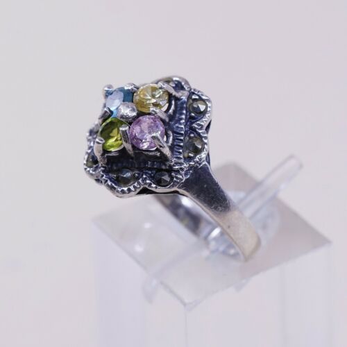 Sz 7, Sterling Silver handmade Ring, 925 W/ citrine Topaz n marcasite