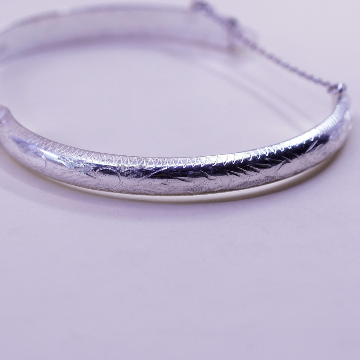 7.25”, Vintage sterling silver handmade bracelet, textured 925 hinged bangle