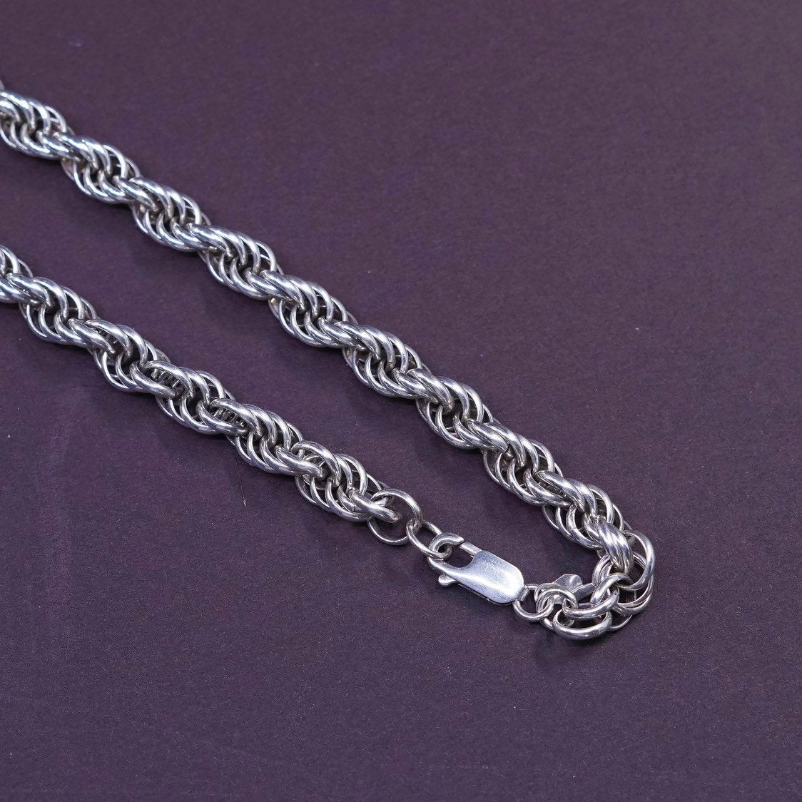26, 6mm, vtgSterling silver necklace, Italy 925 Singapore chain, stamped 925