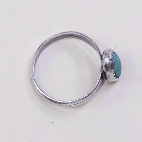 Sz 4.75, Vtg Sterling Silver Handmade Ring, 925 Silver Band W Malachite Inlay