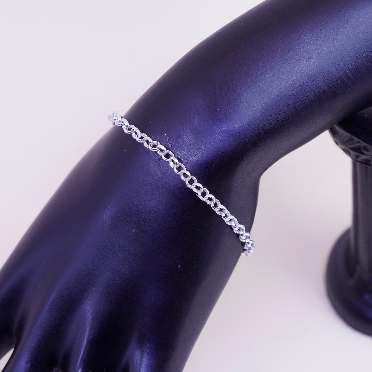 7”, 3mm, Vintage sterling silver circle link chain, stamped 925 Italy