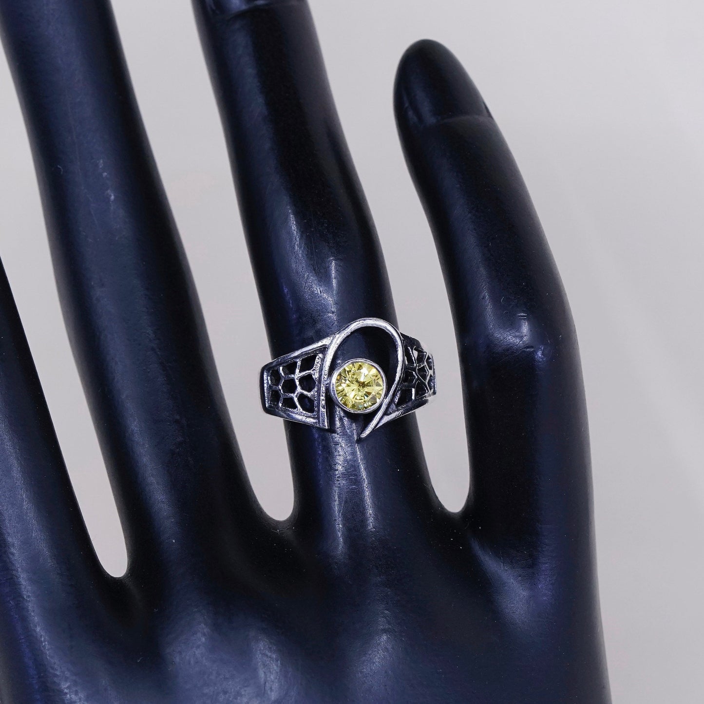 Size 5, vintage Sterling silver handmade ring, filigree 925 with citrine