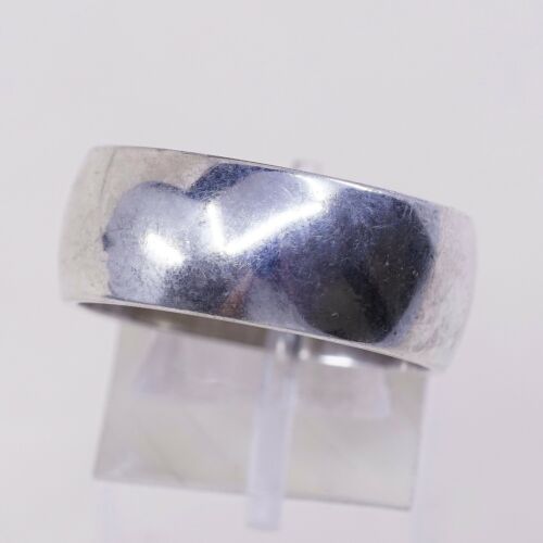 Sz 10, Vtg NM Sterling Silver Handmade Wedding Ring, 925 Silver Wide Band