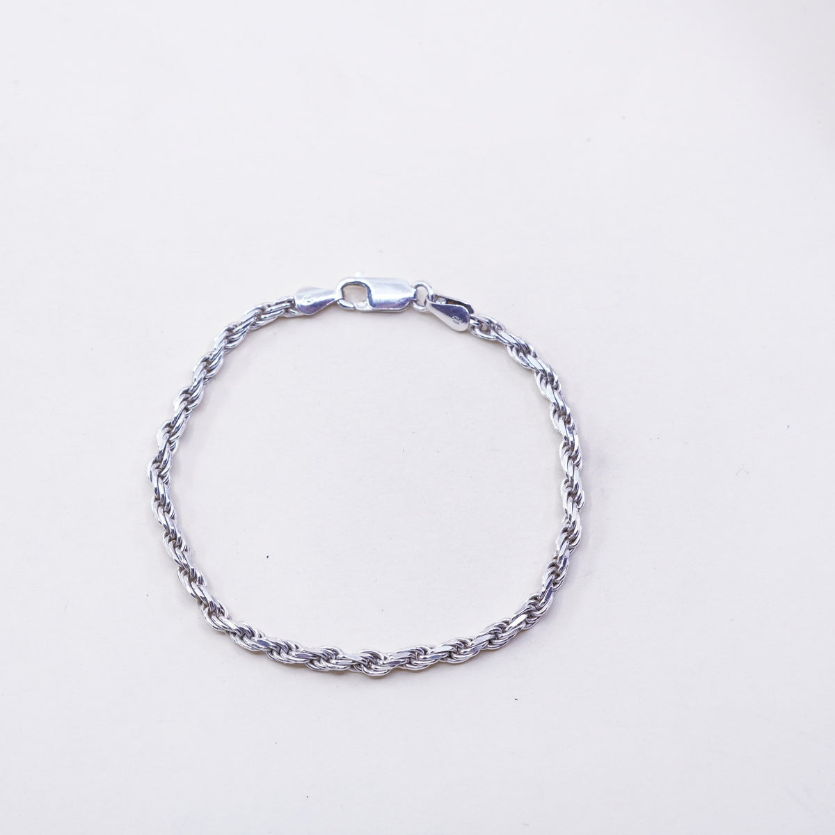7”, 3mm, Vintage sterling 925 silver Italy rope chain bracelet